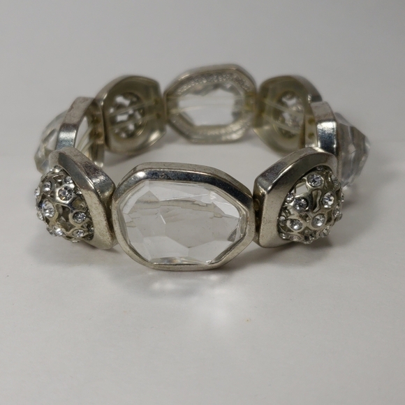 Chico’s Silver Chunky Glass Crystal Stretch Bracelet Roselle 7" Elegant Jewelry - Picture 9 of 9